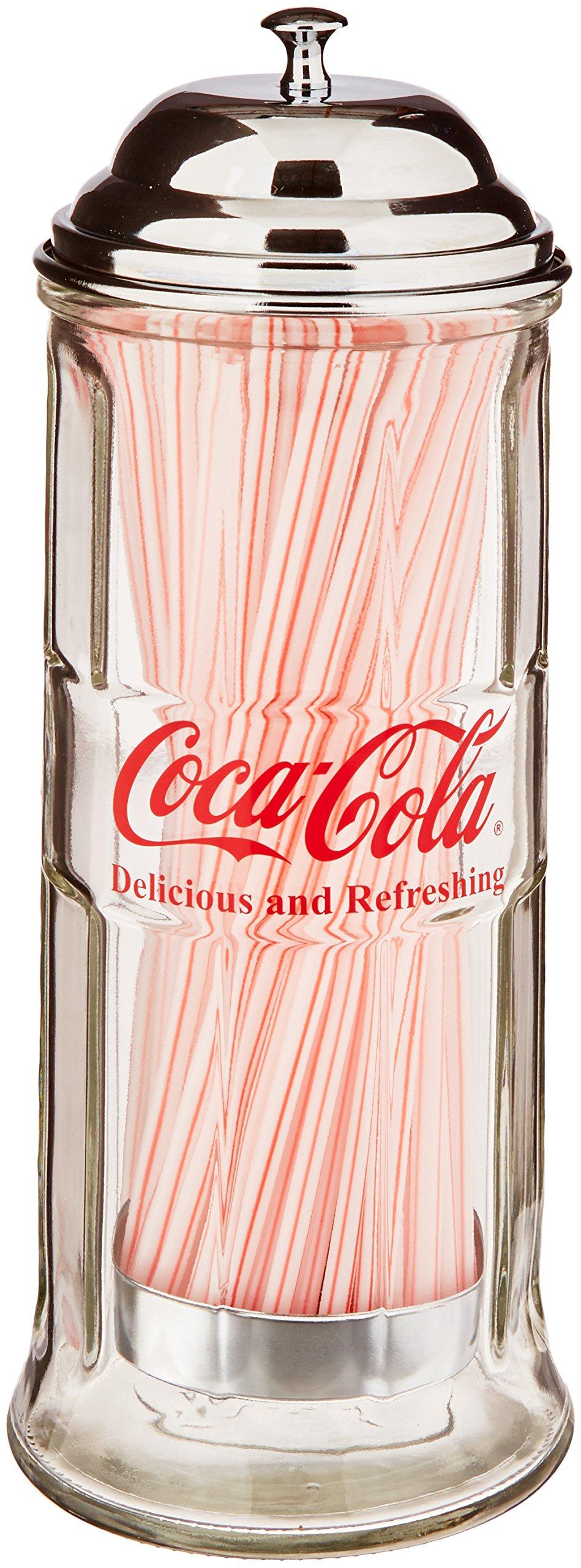 Tablecraft Tablecraft Coca-Cola Glass Straw Dispenser with Metal Lid, Small