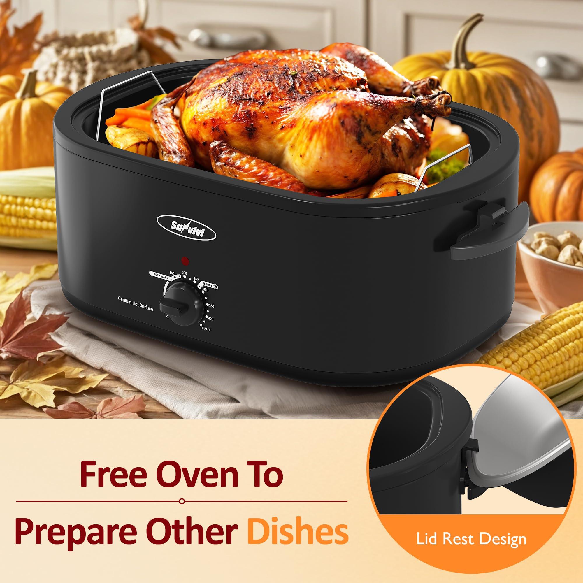 Sunvivi Sunvivi Electric Roaster, 26 Quart Electric Roaster Oven with Self-Basting Lid, Turkey Roaster Oven Buffet with Removable Pan, Cool-Touch Handles, Black