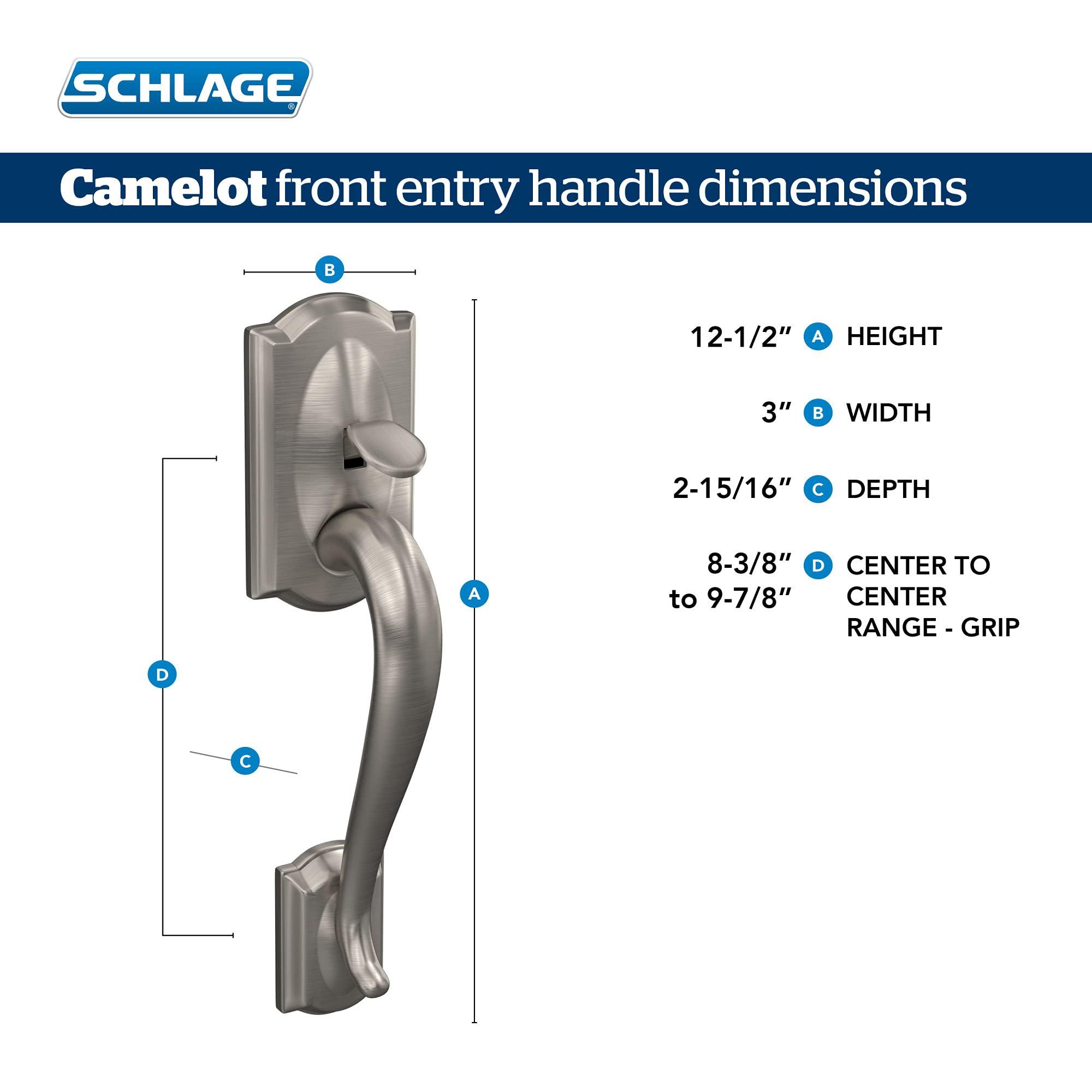 SCHLAGE Schlage FE285 CAM 619 FLA RH Camelot Front Entry Handleset with Right-Handed Flair Lever, Lower Half Grip, Satin Nickel
