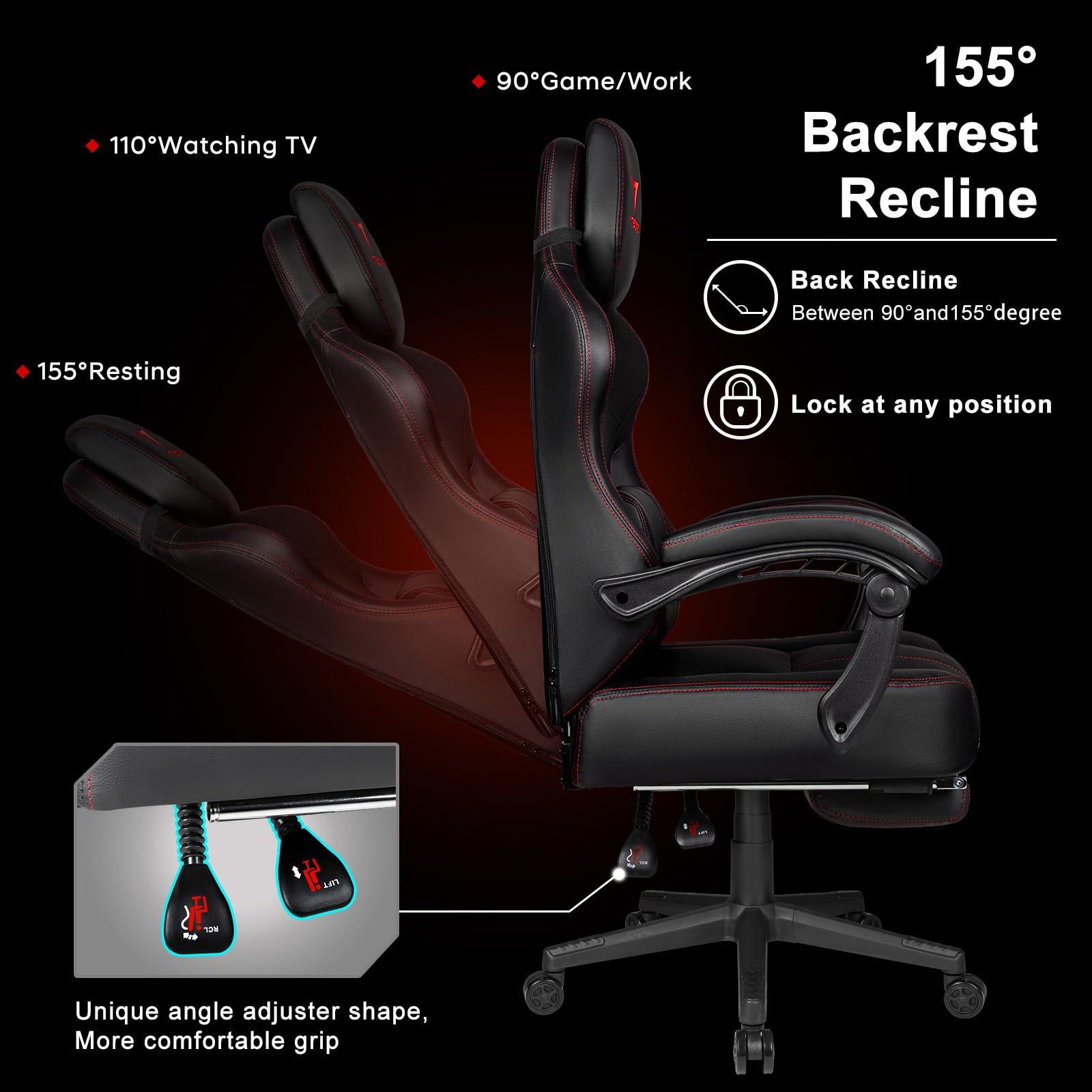 VITESSE VITESSE Big and Tall Gaming Chair 400lb Weight Capacity with Footrest, Ergonomic Video Game Chair for Adults with Oversized Headrest and Lumbar Pillow, Computer Chair Gaming for Office (Black+Red)