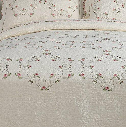 Modern Heirloom Collection MODERN HEIRLOOM Felisa Floral Embroidered Quilted Bedspread, Lightweight All Seasons Vintage Bedding, Queen Size 102\" W x 118\" L, Pink/Ivory
