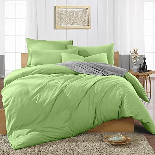 BRITISH LINEN Bed Sheet Set of 5PCs, Sage Solid,Twin-XL Size, 1 Fitted Sheet (15\"-16\") Deep Pocket, 1 Flat Sheet, 1 Duvet Cover with Zipper and 2 Pillowcases, Pure Egyptian Cotton, 400 Thread Count.