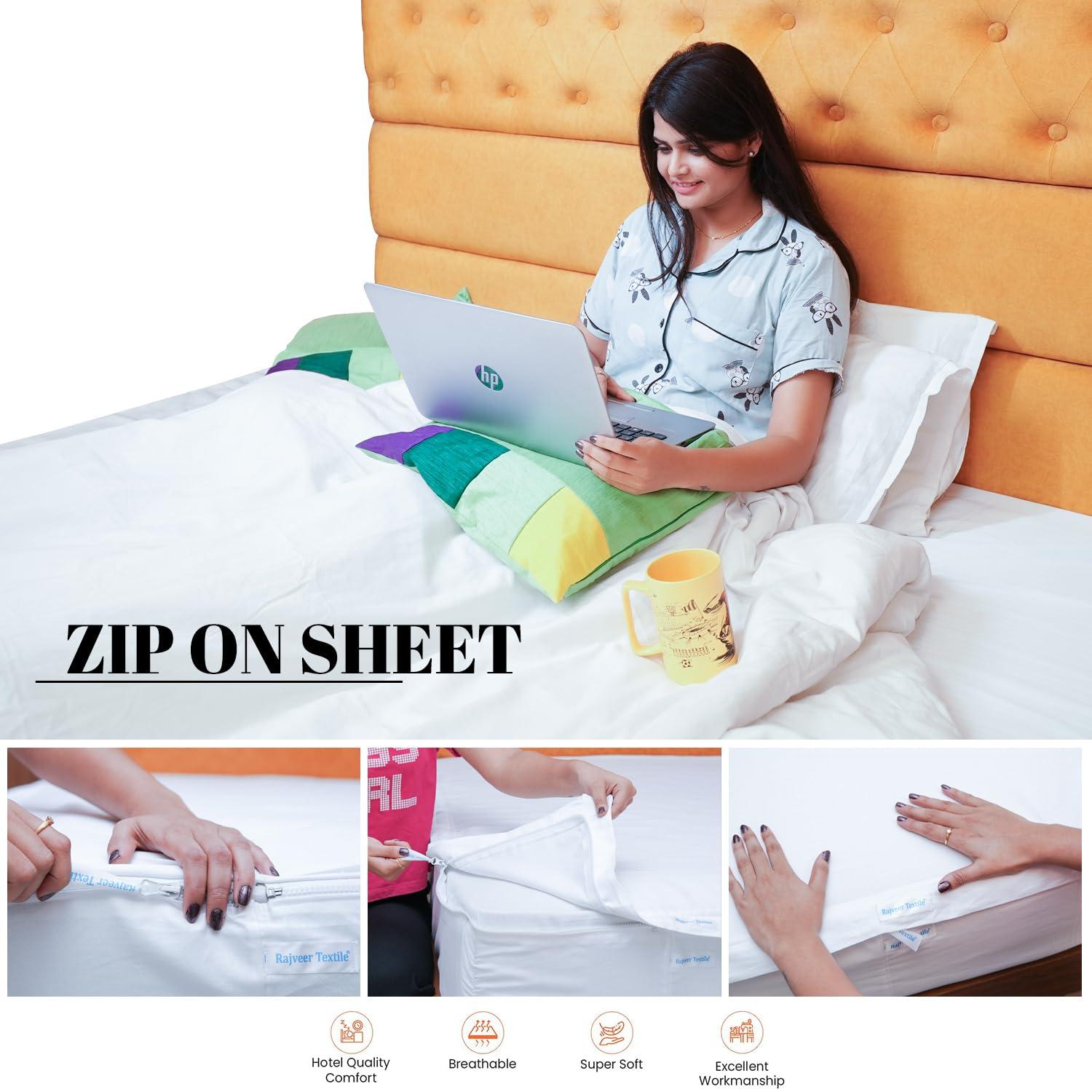 RV LINEN Zip On Fitted Sheet- Includes 1 Fitted Base + 2 Zip Sheet - Wont Pop Off Olympic Queen Sheet - Soft 800 TC Cotton Fitted Sheets 16 Deep Pockets OLY-Queen Size Plum