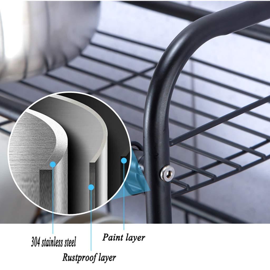 Generic 2 Tier Black 304 Stainless Steel Dish Drainer Rack, Kitchen Over The Sink Drain Rack, Space-Saving (74*28*82cm )