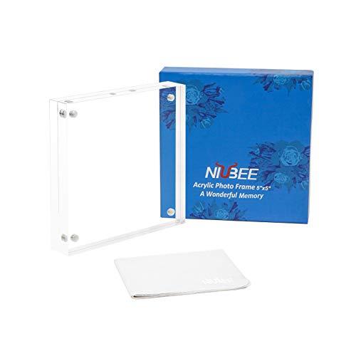 NIUBEE NIUBEE 5x5 Picture Frames, Clear Acrylic Photo Frame with Gift Box Package, 20% Thicker Blocks Magnetic Desktop Card Display