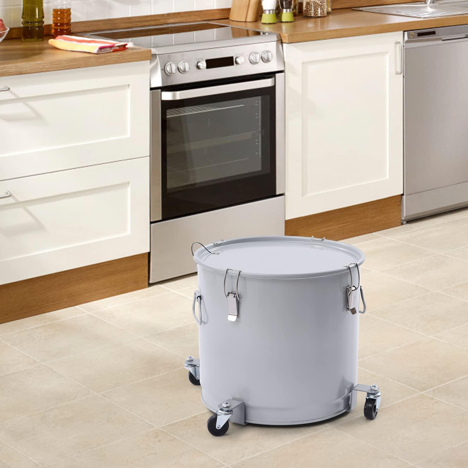 CHALIGHT 40L/10Gal Fryer Grease Bucket Silver Deep Fryer Oil Disposal Caddy Steel Fryer Oil Bucket Bacon Grease Container Oil Container Cooking Oil Filter Oilless Turkey Fryer w/Lid & Filter Bag