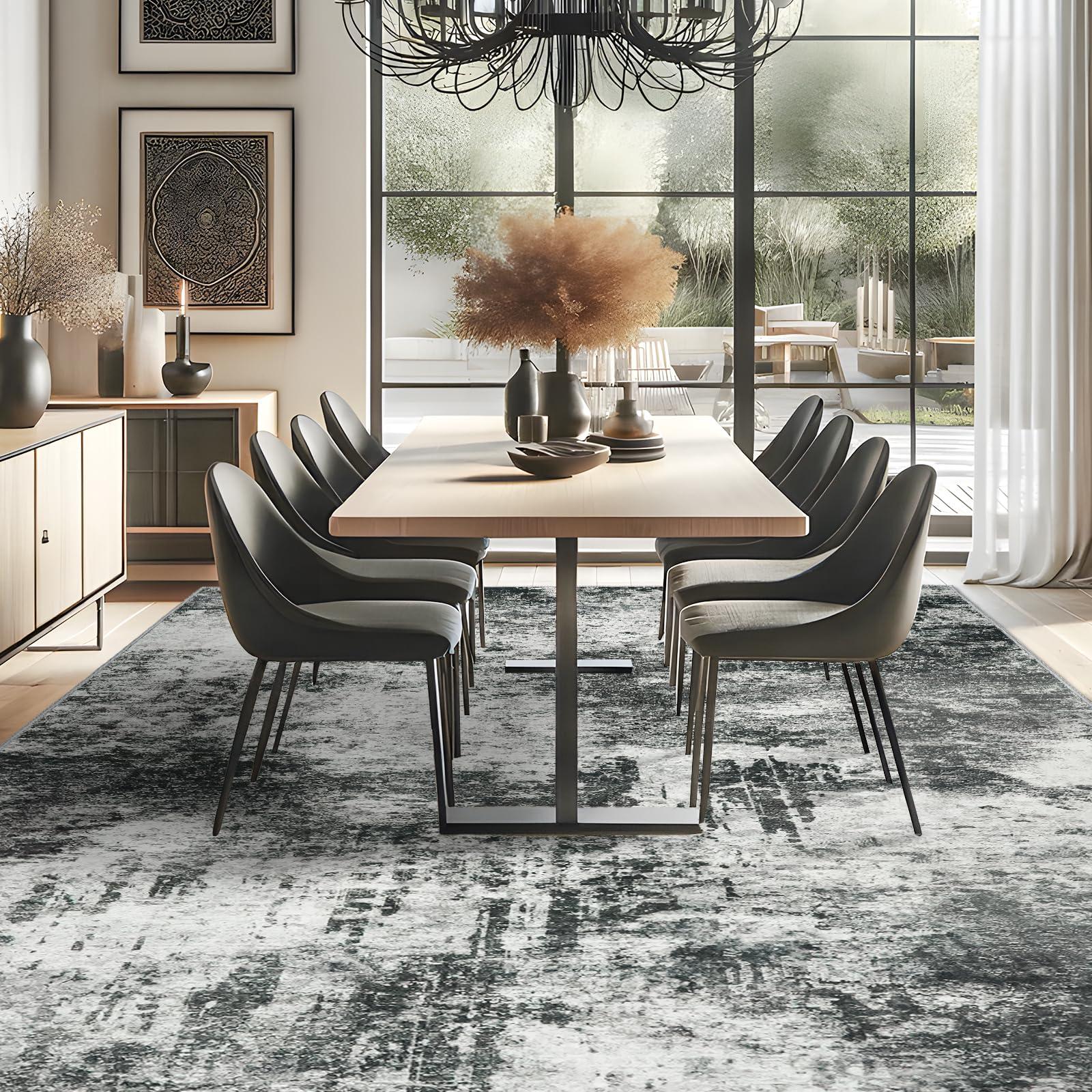 RUUGME RUUGME 9X12 Abstract Area Rug:Large Washable Living Room Rug Indoor Non Slip Low Pile Carpet for Bedroom Soft Foldable Stain Resistant Distressed Thin Rug for Dining Room Kitchen 9X12 Black A