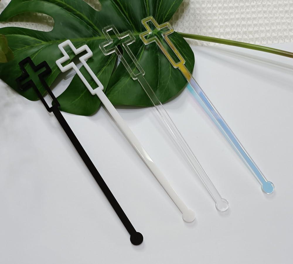 Yuxuanish Cross Cocktail Stirrers Swizzle Stir Stick,20pcs of Drink Stirrers,Acrylic Stir Sticks for Baptism,First Communion Decorations (Black)