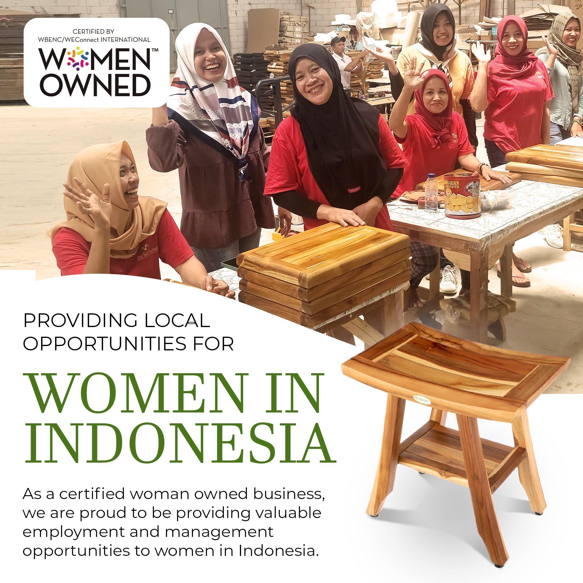 EcoDecors EcoDecors, Satori, 18\", Teak Shower Bench, Teak Shower Stool, Teak Shower Seat, Shower Storage Shelf, Bathroom Storage, Shower Storage, Teak Shower Stool for Inside Shower