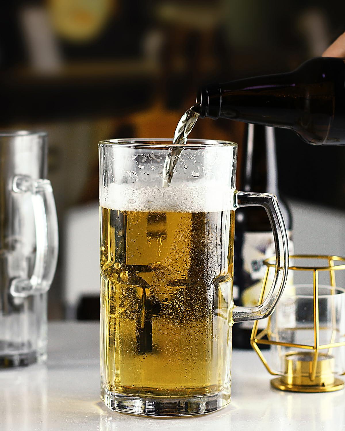LUXU 38 OZ Beer Mugs,Heavy Large Beer Glasses with Handle,Classic Beer Mug glasses,Style Extra Large Glass Beer Stein Super Mug