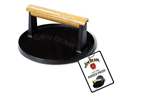 Jim Beam Jim Beam JB0158 Black Cast Iron Burger Press - 7'' Heavy Duty Burger Press with Solid Wood Handle