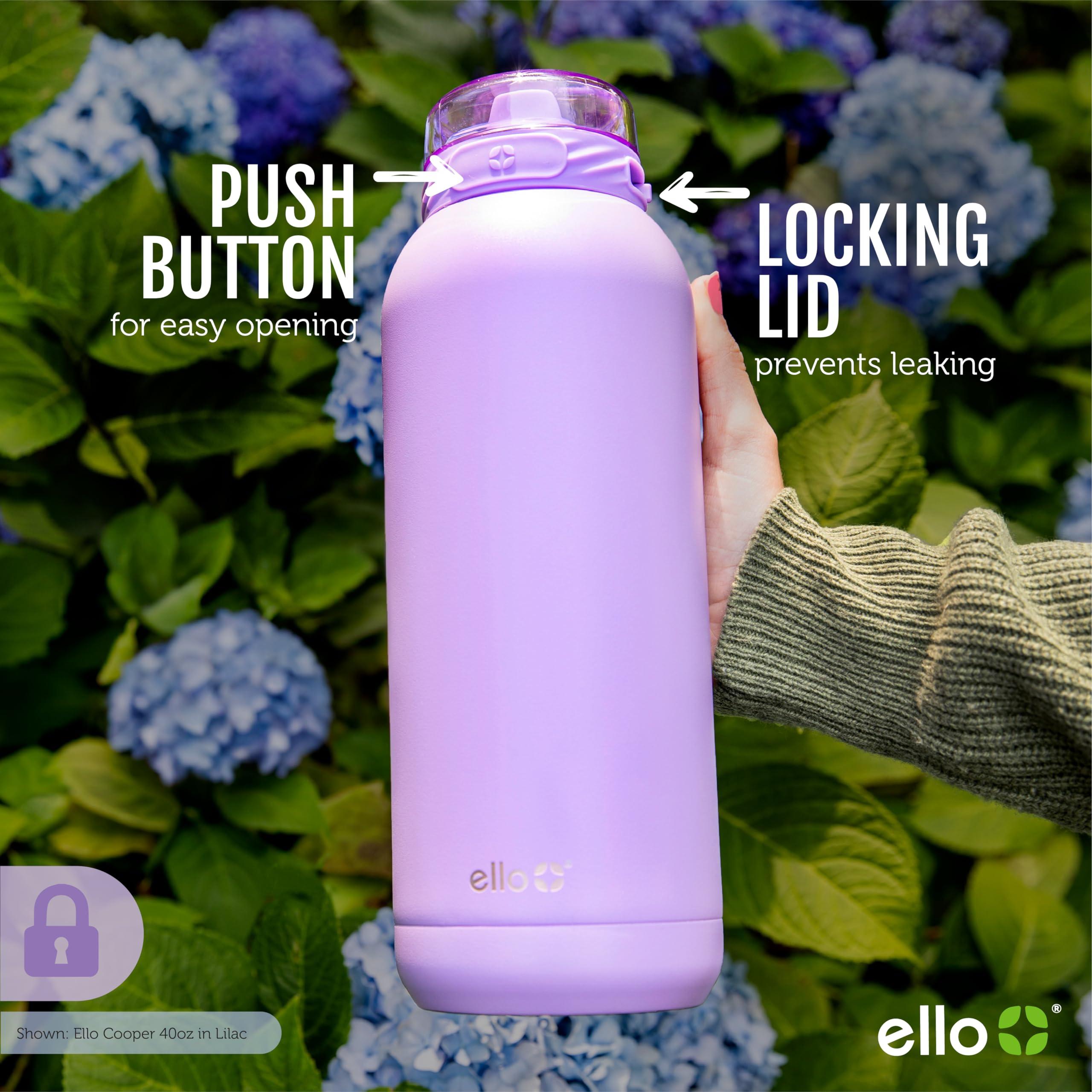 Ello Ello Cooper 40oz Stainless Steel Water Bottle with Straw and Carry Handle, Double Walled and Vacuum Insulated Metal, Leak Proof Locking Lid with Soft Silicone Spout, Reusable, BPA Free, Black