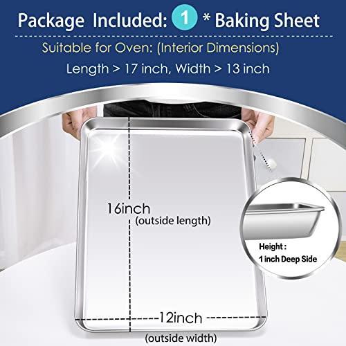 P&P CHEF Large Baking Sheet, P&P CHEF Stainless Steel Cookie Sheet Baking Pan Tray, Rectangle 16\'\'x12\'\'x1\'\', Healthy & Non Toxic, Mirror Finish & Dishwasher Safe