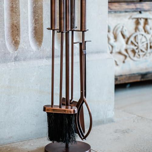 Ivyline Ivyline Fireside Companion Set in Antique Copper with Stand - Indoor Fireside Utility Accessories - H 50 x W 15cm