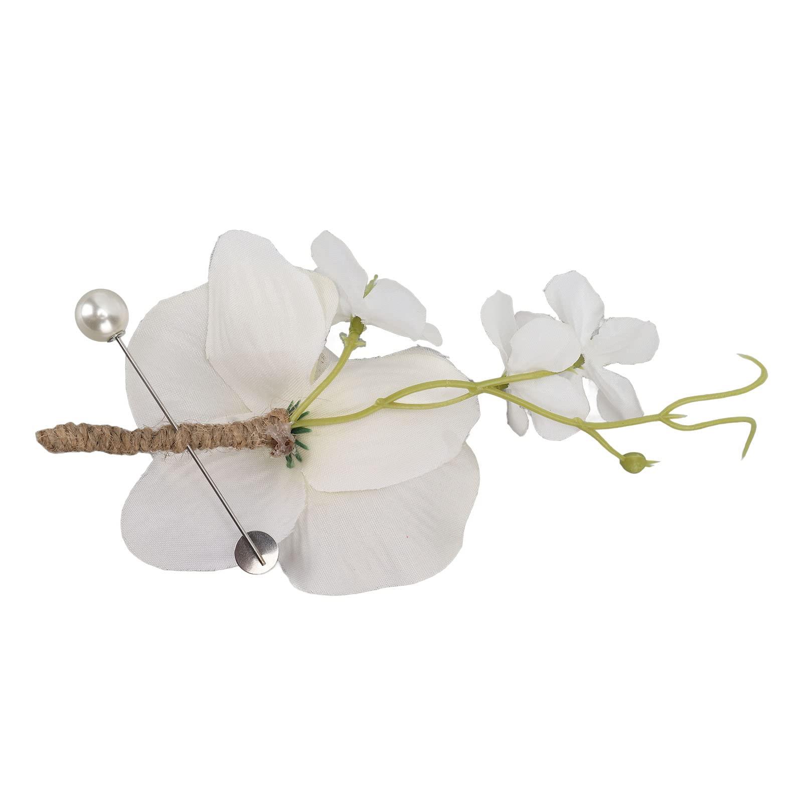 KWQBHW KWQBHW 5 Pcs Groom Boutonniere Wedding Elegant Orchid Boutonniere for Men with Pins Groom and Groomsmen Boutonniere for Wedding Ceremony Anniversary Party(White)