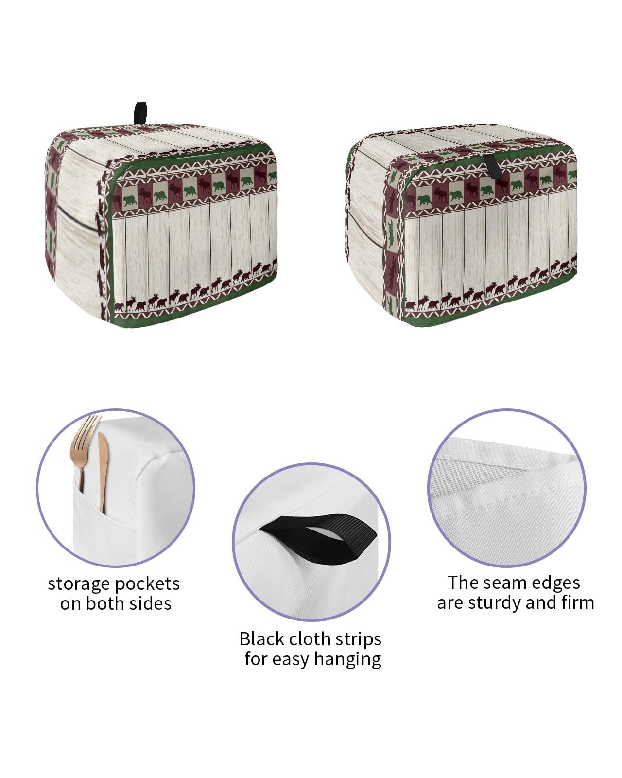 OComster Bear Moose Toaster Cover 4 Slice, Kitchen Small Appliance Covers Bakeware Protector, Rustic Farmhouse Wood Washable Oven Dustproof Cover for Women Gift