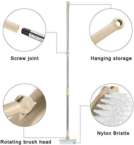 LandHope LandHope Long Handled Scrub Brush Rotatable Brush Head Floor Brush Scrubber Adjustable Poles Small Shower Tile Grout Scrubber Cleaning Brush for Bathroom Bathtub Kitchen Balcony Wall Deck - Beige