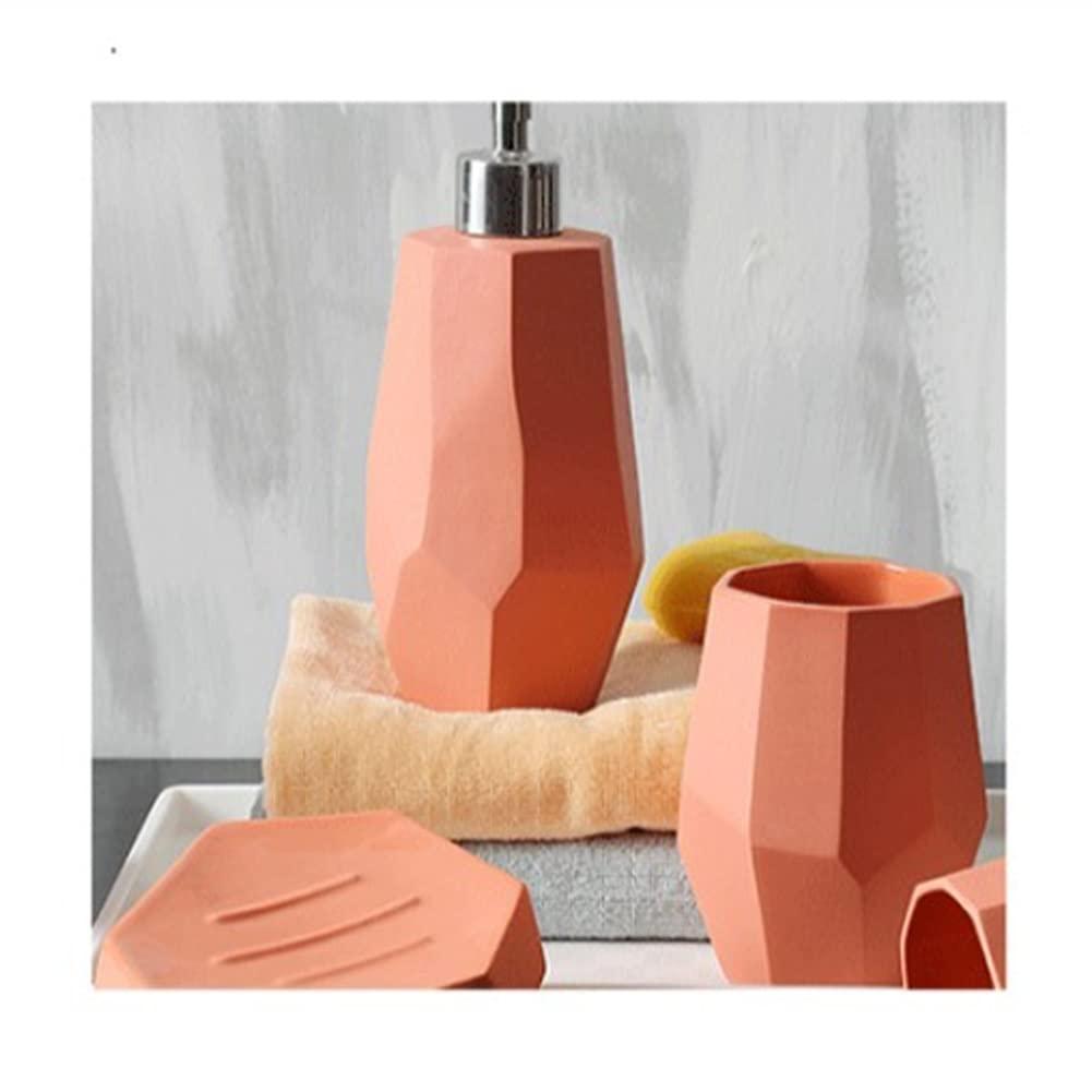 Yalych Liquid Dispencer Container Soap Dispenser Set Household Ceramic Soap Dispenser Wash Mouth Cup Storage Soap Tray Toothbrush Cup Bathroom Five-Piece Set Pump-Bottles Dispensers (A b) Bathroom accessorie