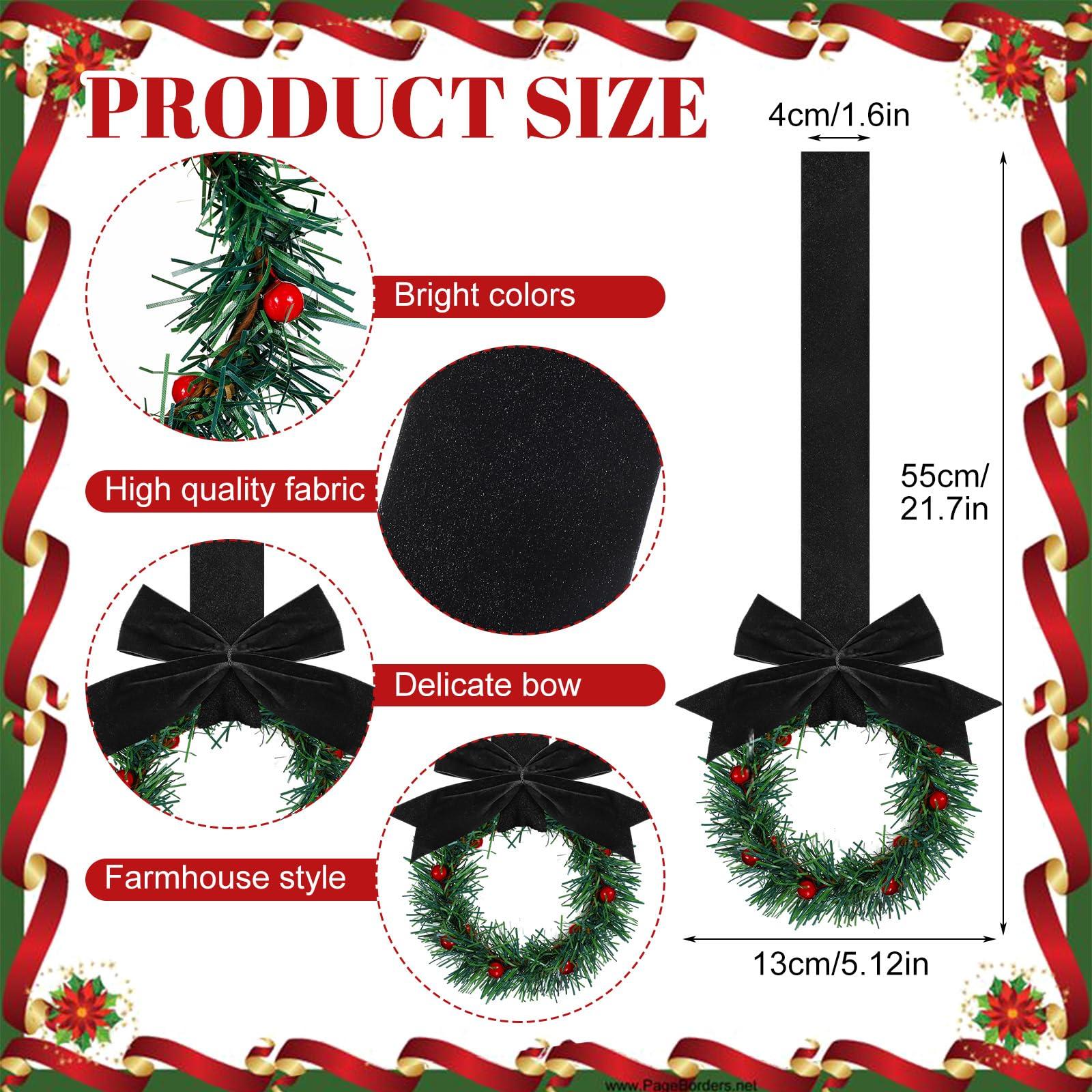 Retrowavy Retrowavy 12 Pcs Christmas Kitchen Cabinet Wreaths with Ribbon Mini Christmas Wreath Small Kitchen Wreath Greenery Wreath for Window Door(Black,Classic Style)