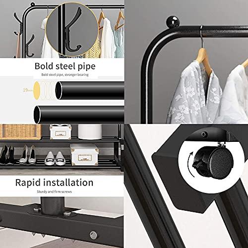HomeLoft Basics Metal Heavy Duty Garment Rack with 5 Storage Shelf, Multifunction Clothes Rail on Wheels, Easy to Assemble (135x50x154cm)