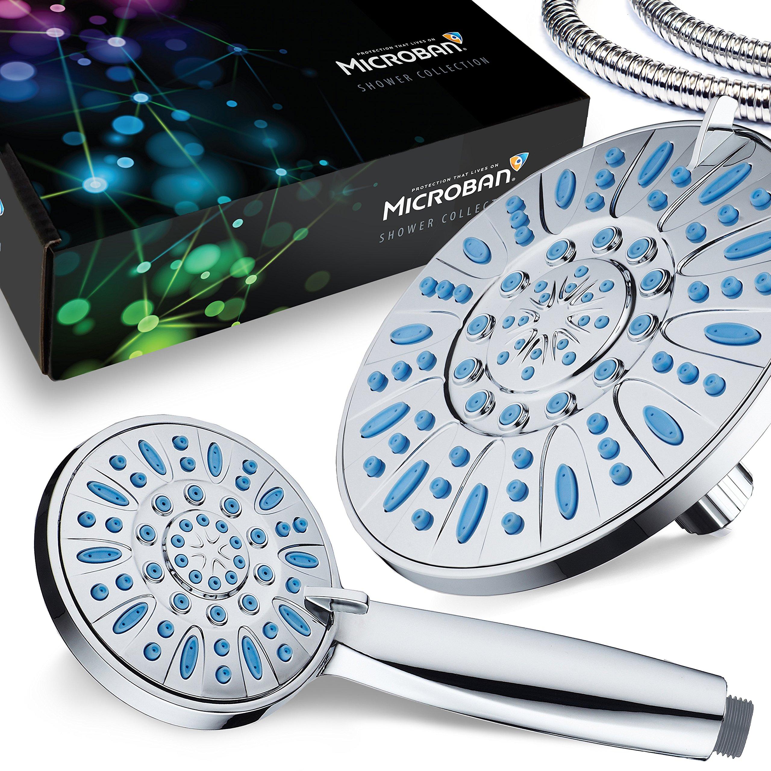 AquaDance Antimicrobial/Anti-Clog High-Pressure 30-setting Rainfall Shower Combo by AquaDance with Microban Nozzle Protection from Growth of Mold Mildew & Bacteria for Stronger Shower! Wave Blue