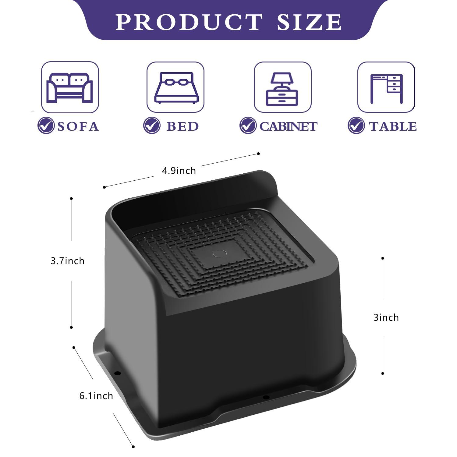 Sunifier Sunifier Bed Risers 3 inch Heavy Duty 4 Pack, L Shape Funiture Risers 3 inch Support 5000LBs, Oversized Lifts Risers for Dorm Beds Frame, Sofa, Desk, Couch, Chairs Legs (Black 4-Pack,3 inch)