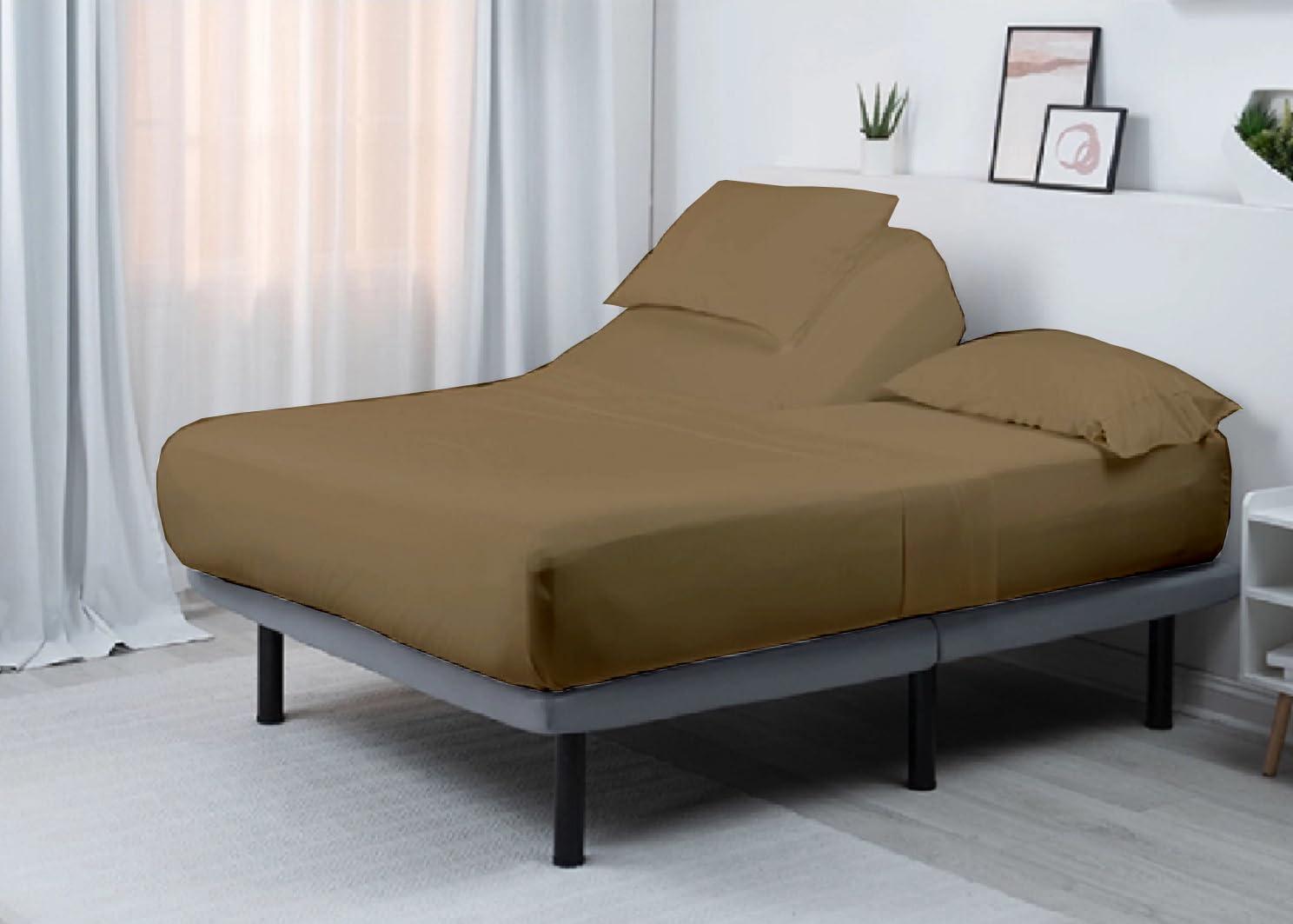 Shreem Linen Split Head Flex Cal-King Sheets for Adjustable Beds, Flex Top Cal-King Sheets for Sleep Number Bed 100% Egyptian Cotton - 4Pcs Sheet Set -28\" Top Split Sheets to fit Upto 16\" Deep (Taupe Solid)