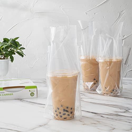 Restaurantware Restaurantware Basic Nature Plastic Drink Carriers 100 Single Cup Plastic Bags For Cups - Disposable With Handles Clear Plastic Drink Delivery Bags For Delivery Coffee Tea Juice