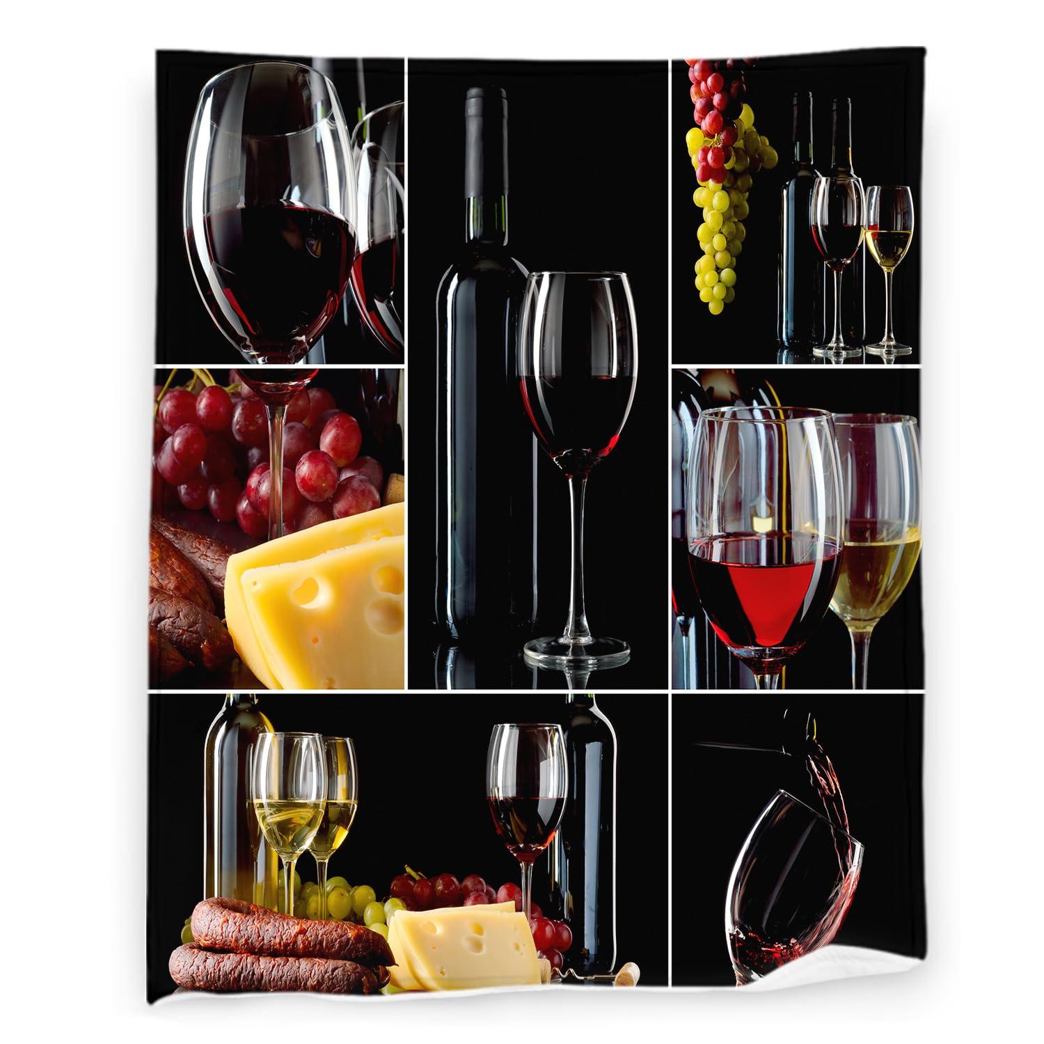 ONINUO Wines Blanket 40\" x 50\" Romantic Burgundy Glasses Fruit Grape Super Soft Bedding Fleece Throw Blanket Microfiber Flannel Blankets Couch Sofa Warm Lightweight for Boys Girls