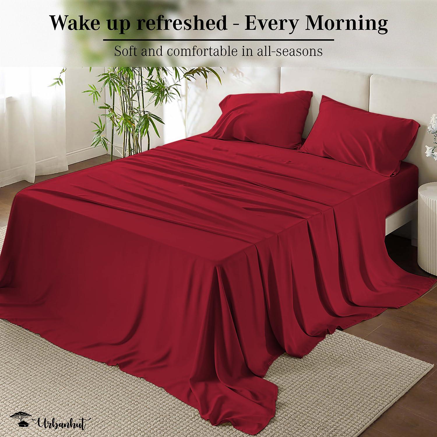 URBANHUT URBANHUT 700 Thread Count Egyptian Cotton King Sheets, 4Pc Sheet Set Soft Luxury Bed Sheets for King Size Bed, Sateen Weave Hotel Sheets, 16\'\' Elasticized Deep Pocket - Burgundy