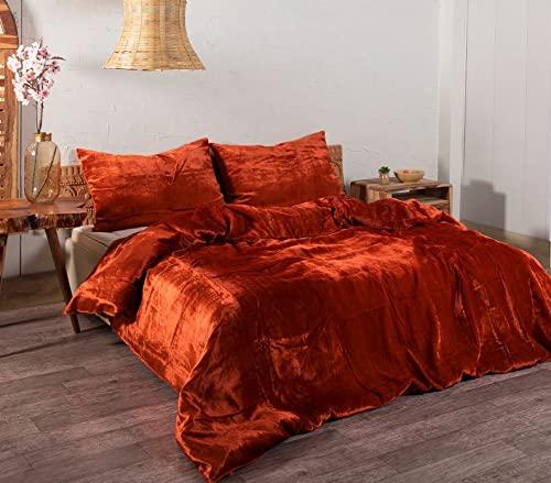 DecorAvenue DecorAvenue Ultra-Luxe Crushed Velvet Duvet Covers Set Rust Queen Boho Bedding UO Comforter Bedding Donna Cover,3 Pc Duvet Set, Luxury Hotel Quality 1 Duvet and 2 Pillowshams (90" x 90")