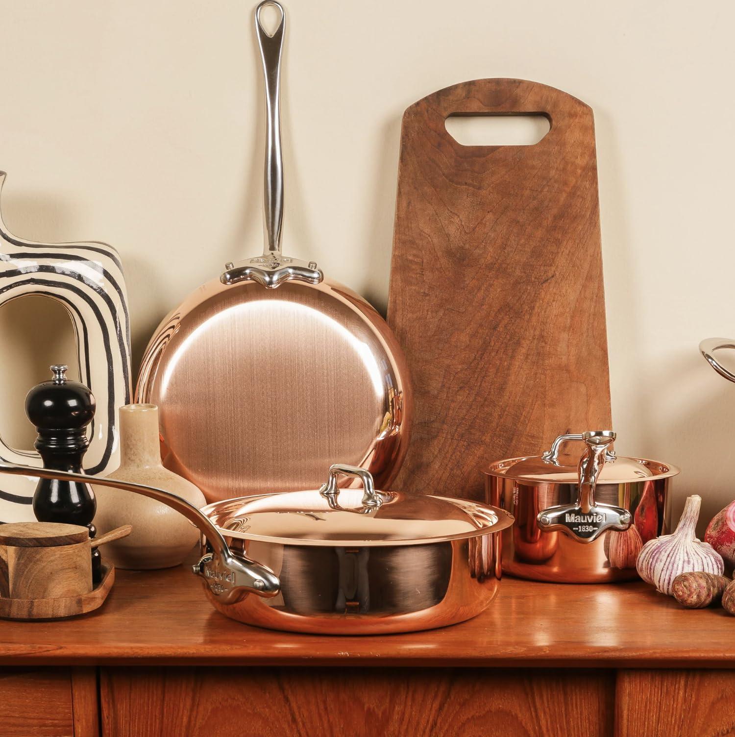 Mauviel Mauviel M\'Heritage 150 S 1.5mm Polished Copper & Stainless Steel Roasting Pan With Rack, And Cast Stainless Steel Handles, 15.7 x 11.8-in, Made In France