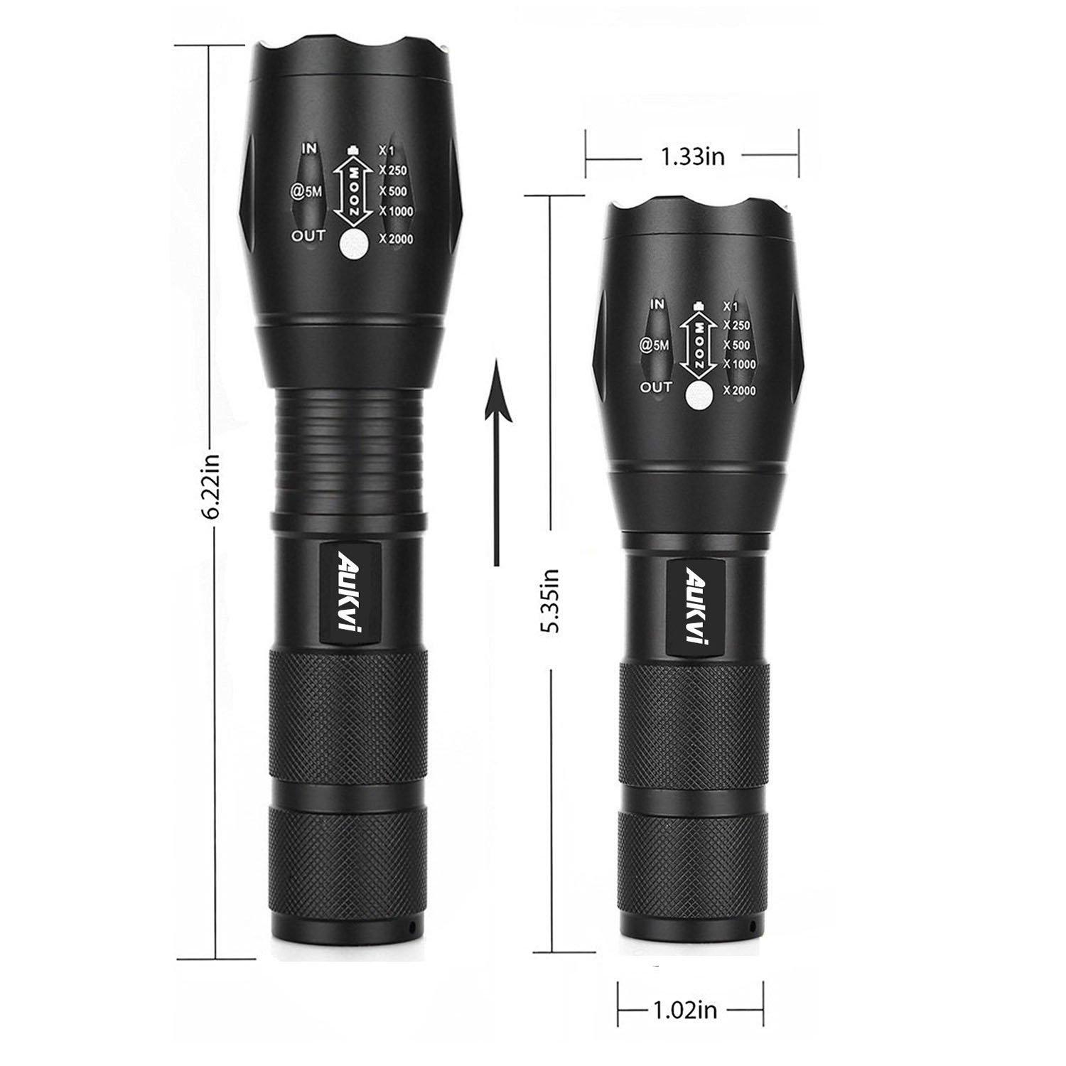 AuKvi AuKvi TC1200 Tactical Flashlight 3000 Lumens Zoomable 5 Modes for Hurricane Camping Hiking etc (2-Pack)