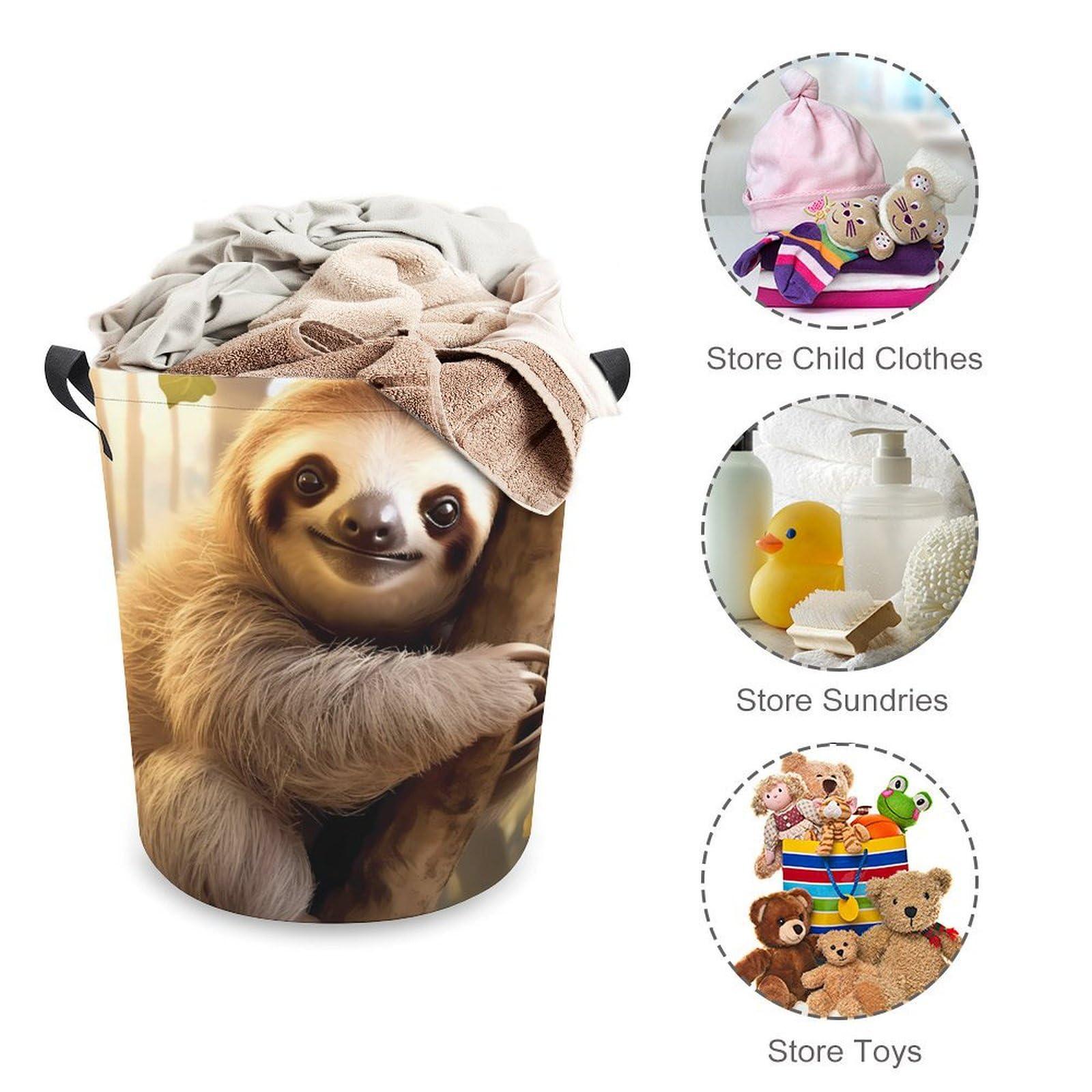Nudquio Sloth Animal Laundry Basket Collapsible Laundry Hamper Dirty Clothes Storage Bag for Bathroom College Dorm One Size