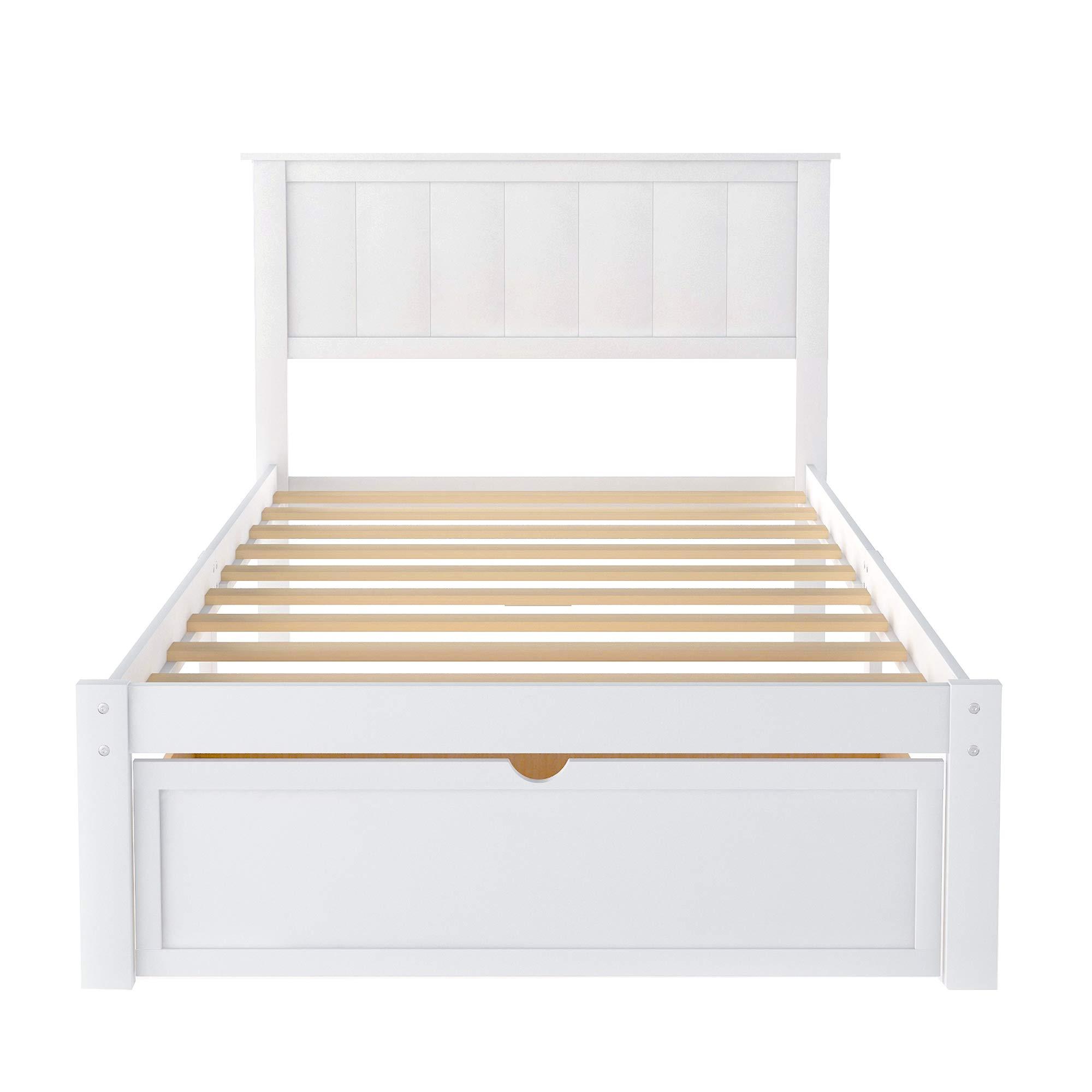 P PURLOVE P PURLOVE Twin Size Bed Frame with Storage Drawer,Wood Platform Bed Frame with Headboard and Slat for Kids,White