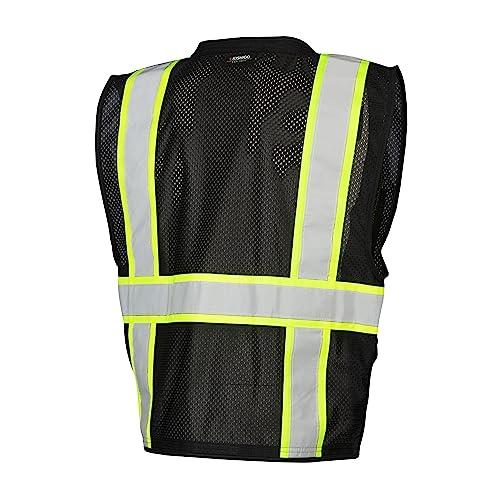 ML Kishigo Kishigo Black Enhanced Visibility Unisex Vest B100, Multi Pocket Mesh Hi-Vis Vest, Ultra-Cool Polyester Material, 6 Pockets, Zipper Front Closure, Construction Work Safety Vest (Black EV, 4X-5X)