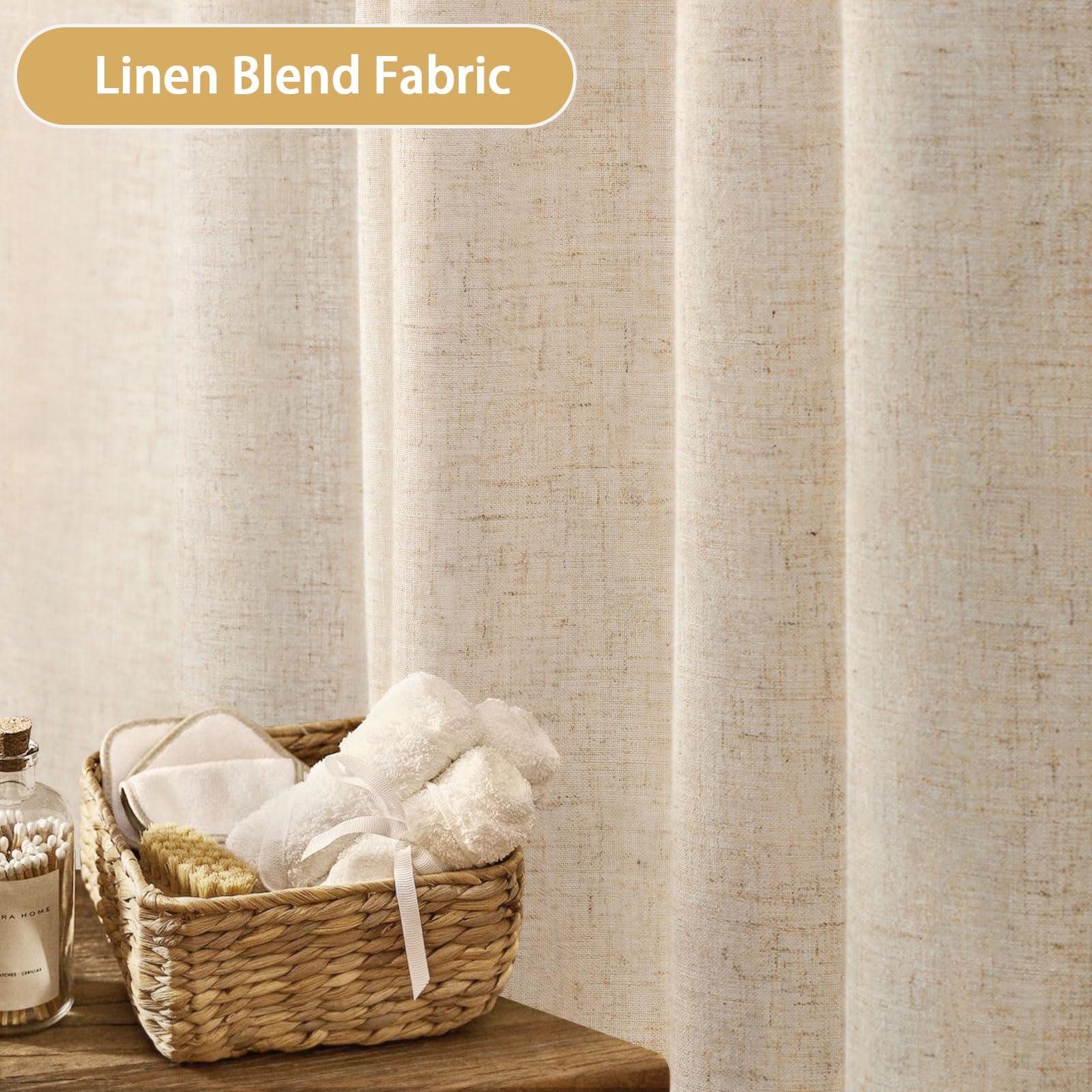 Awellife Extra Long Shower Curtain 96 Inch Length Linen Shower Curtain for Bathroom Natural Cloth Cotton Fabric Liner Cream Ivory