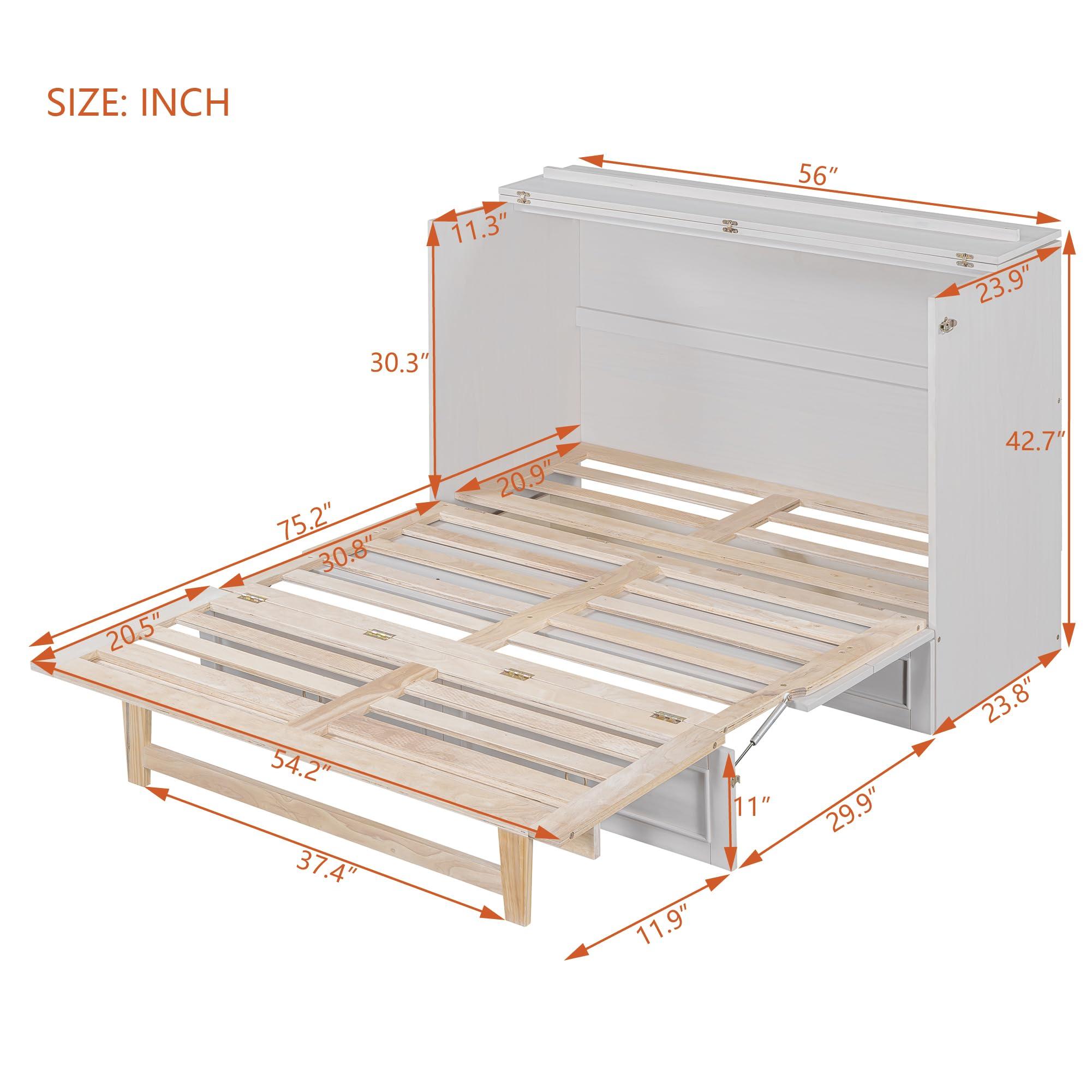 YOPTO YOPTO Murphy Bed Cabinet Full Size,Folding Wall Bed Chest with Large Storage Drawers,Hidden Platform Bed Frame W/USB Ports,Space-Saving,Easy Assembly,for Bedroom,Guest Room,Office,White