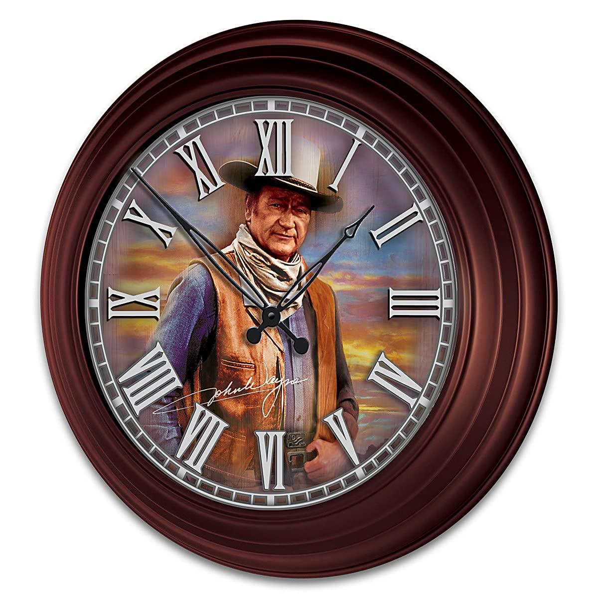 The Bradford Exchange John Wayne: Timeless Legend Outdoor Illuminated Atomic Wall Clock Featuring A Glass-Encased Face with Roman Numerals & The Duke's Replica Signature
