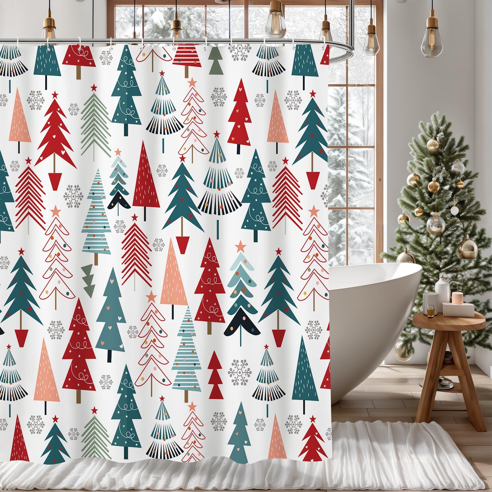 MEHOFOND MEHOFOND Christmas Shower Curtains for Bathroom Christmas Tree Shower Curtain Winter Xmas Tree Snowflake Pattern Bathroom Decor Washable Durable Fabric Shower Curtains 72x72 inch