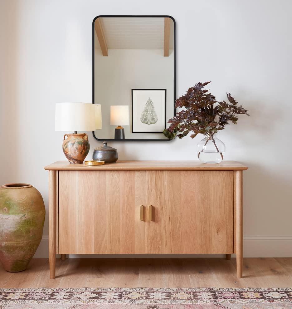 ANDY STAR ANDY STAR Matte Black Mirror for Bathroom, 20x28 Inch Rounded Rectangle Mirror, Modern Vanity Mirror Tube Metal Frame HD Reflection Wall-Mounted Mirrors Vertically or Horizontally