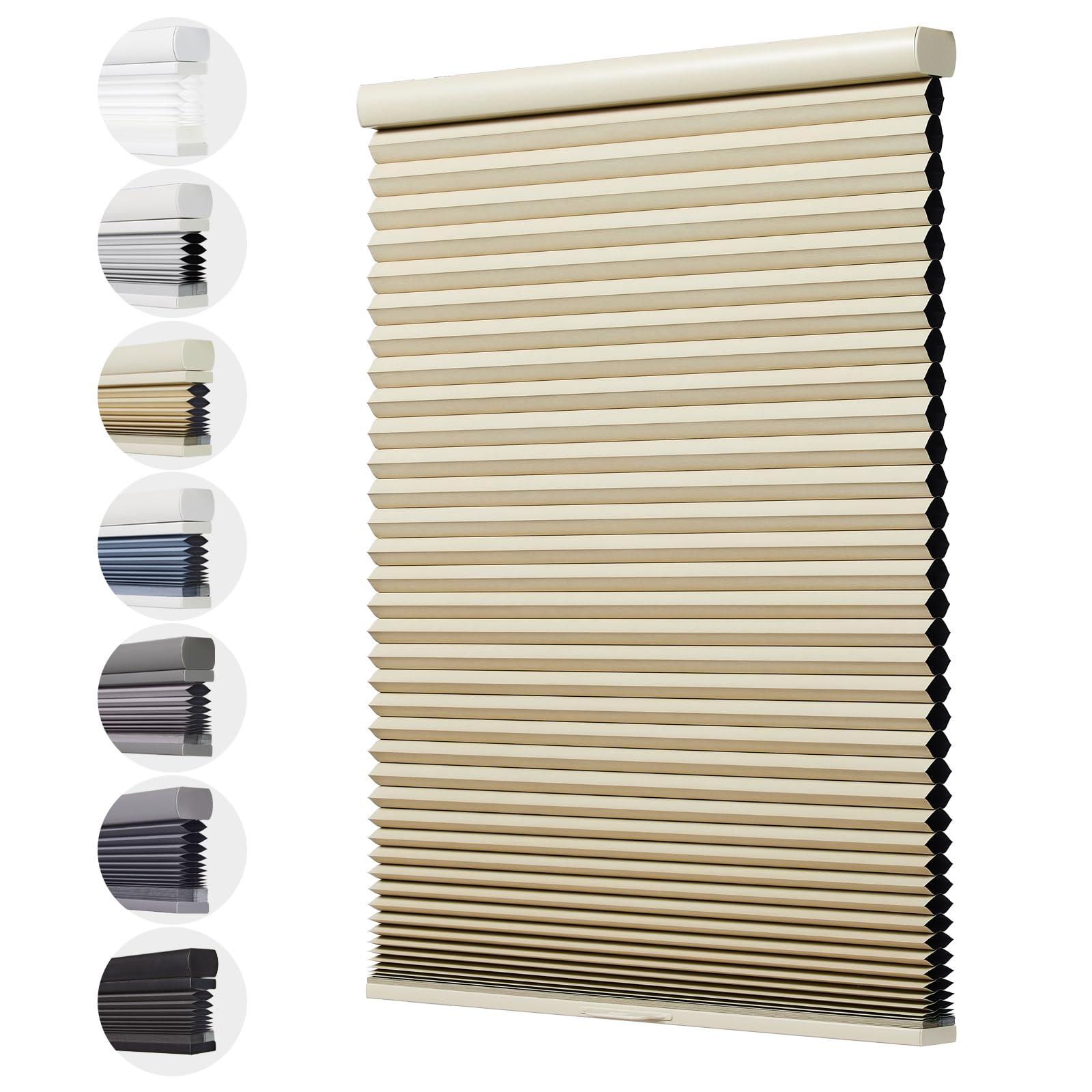 Tonature Toanture Custom Cordless Cellular Blinds, Easy to Install Blackout Honeycomb Window Blinds for Shades, Thermal Insulated 1.8" Single Cell Honeycomb Blinds for Bedroom, Office(Beige,77" W x 72" H)