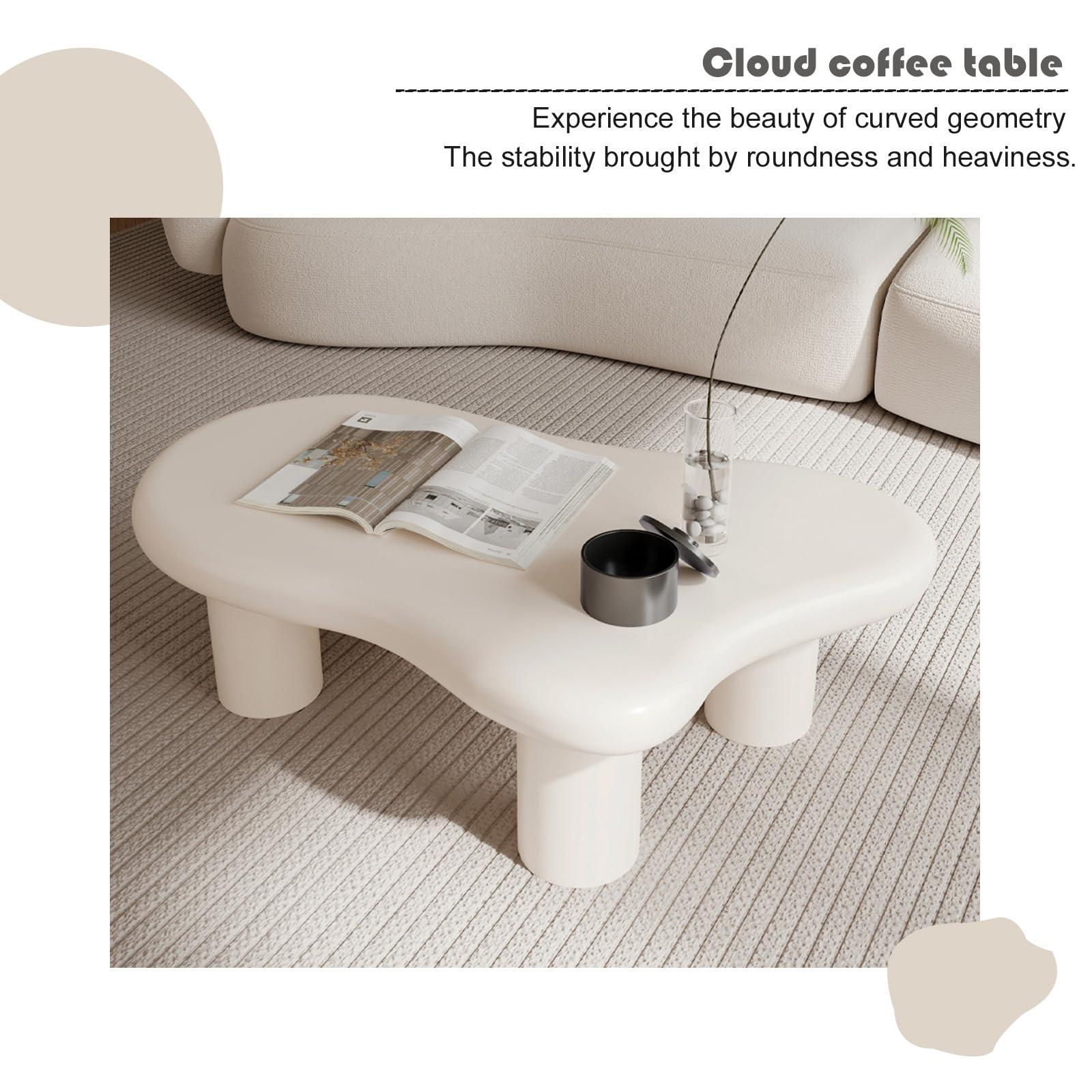 FGXJY FGXJY Cloud Coffee Table for Living Room, Modern White Coffee Table with 4 Legs, Cute Irregular Indoor Tea Table, Free Shape End Table (Cream White, 47\")