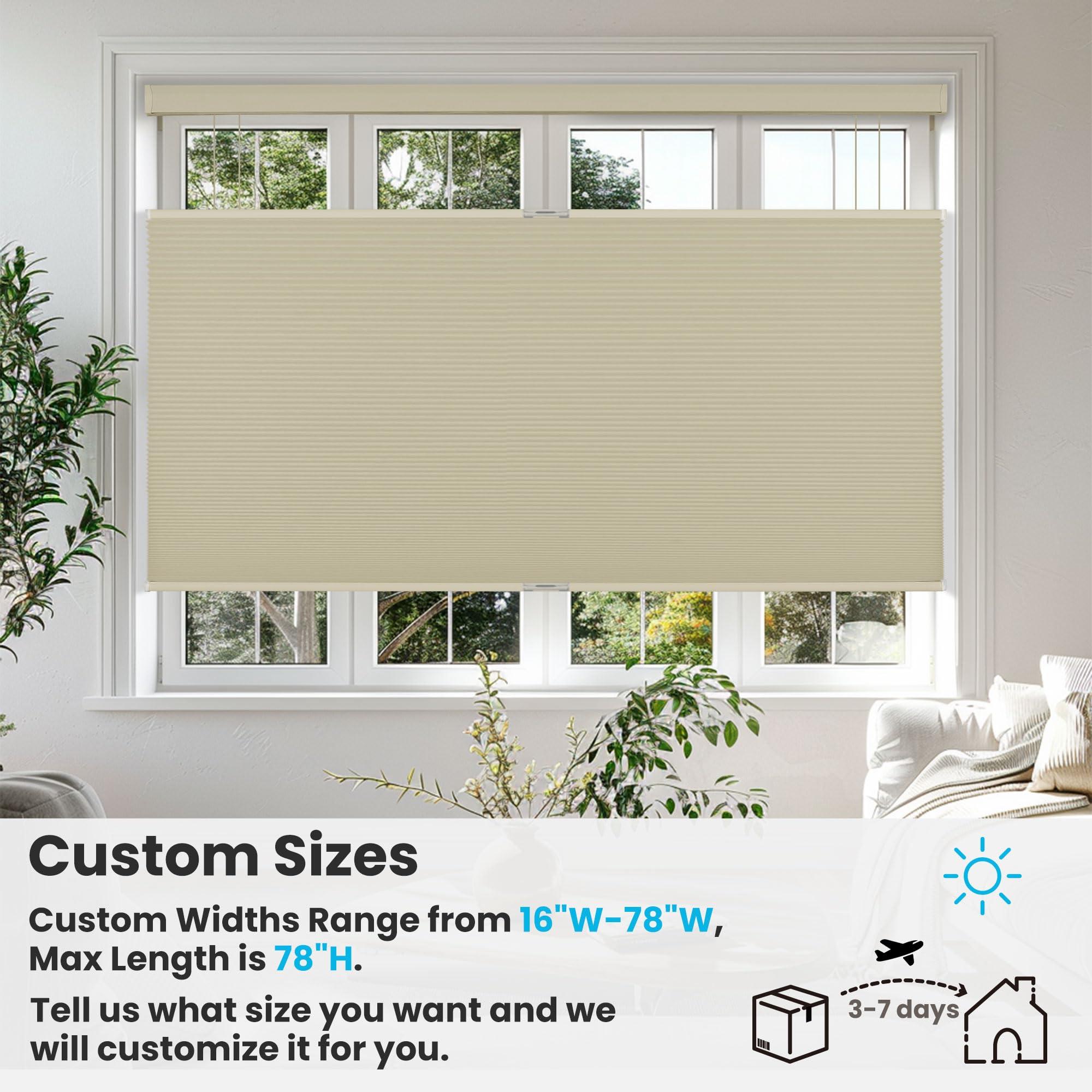 Sulugood Sulugood Top Down Bottom Up Cellular Shades,Blackout Honeycomb Blinds,Easy Install Cordless Cellular Blinds for Window,Beige,64" W x 64" H