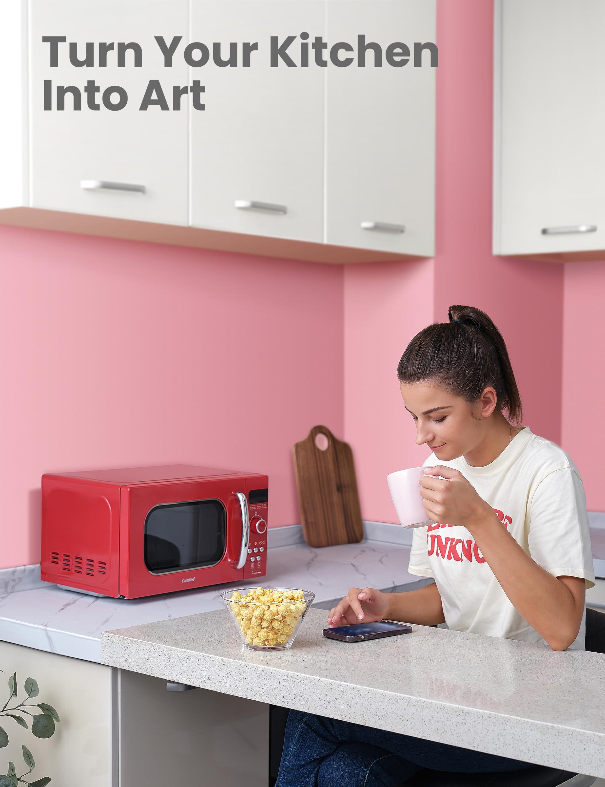 COMFEE\' COMFEE\' Retro Small Microwave Oven With Compact Size, 9 Preset Menus, Position-Memory Turntable, Mute Function, Countertop, Perfect For Small Spaces, 0.7 Cu Ft/700W, Red, AM720C2RA-R