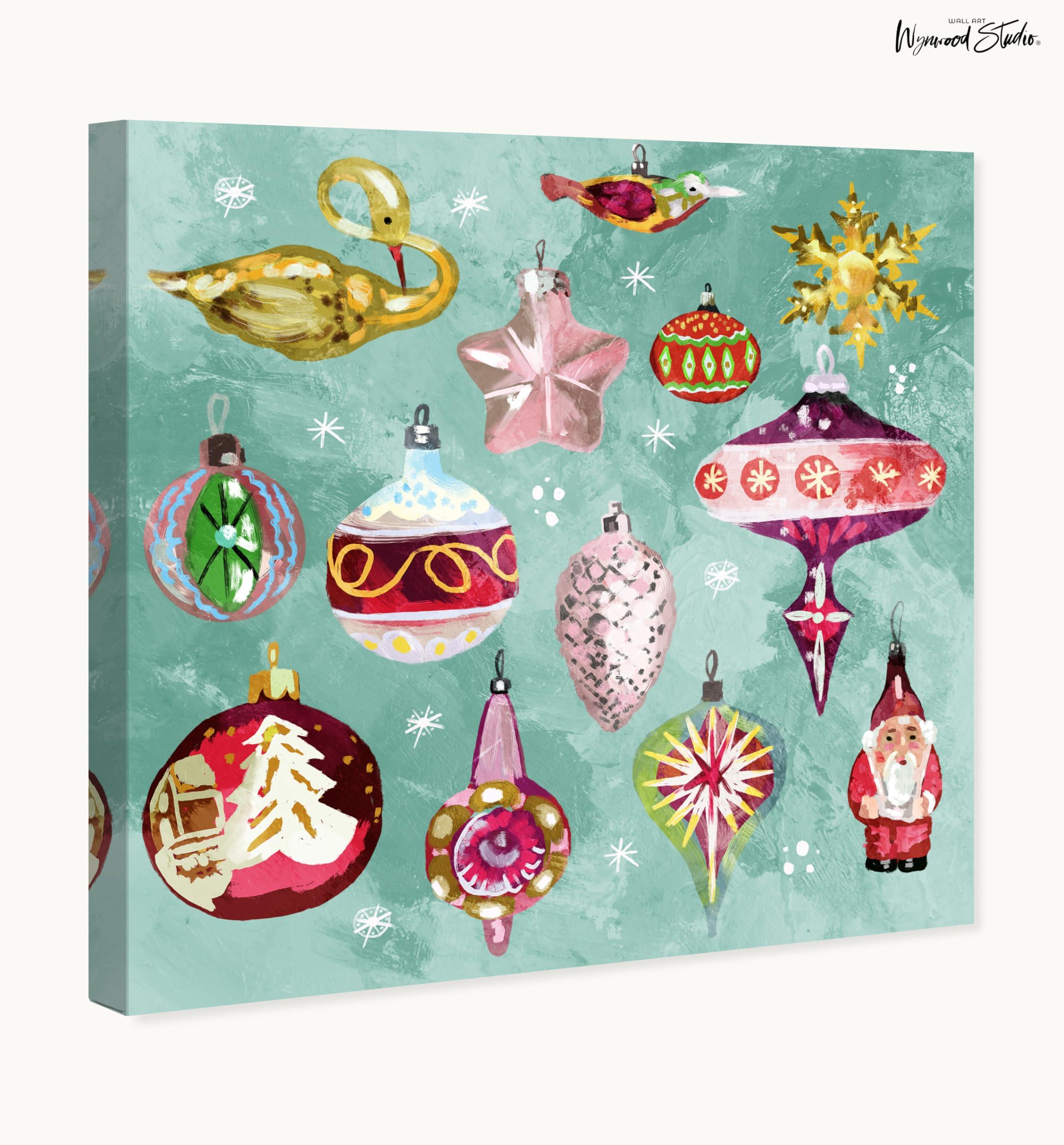 Wynwood Studio Wynwood Studio Holiday and Seasonal Southwestern Wrapped Canvas Art - Ornaments Xmas, Wall Art for Living Room, Bedroom, and Bathroom, 30\" x 30\", Green and Red Home Decor