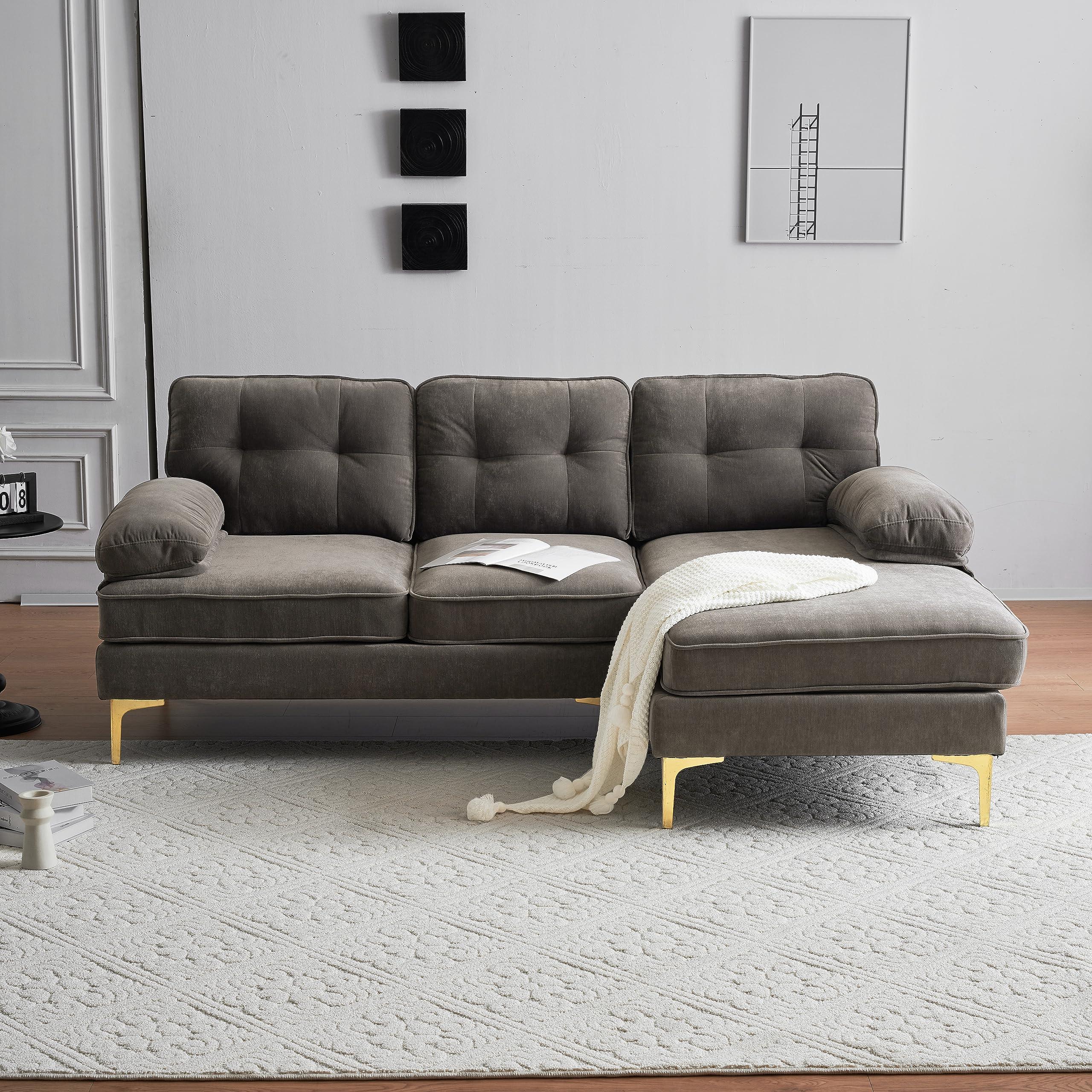 FANYE FANYE L-Shaped Sectional Sofa Couch with Wide Chaise, 83" 3-Seater Convertible Corner Sofa&Couch with Pillows Armrests and Golden Metal Legs Perfect for Home Office Apartment Compact Living Room