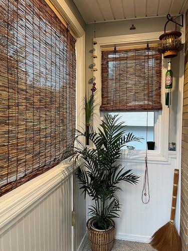 VELLOW Matchstick Cordless Window Shade, Natural Bamboo Roman Blinds Sun Shades 30x72in 60x84in 24x48in Light Filtering Roll Up Reed Shade for Indoor/outdoor Garden Bamboo Privacy Shades (Size : W24 x H60