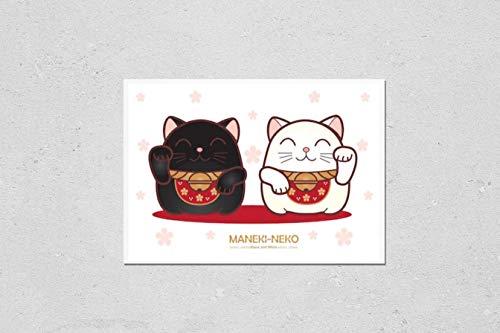 HardPress HardPress Wall Art Poster Print of Black and White Lucky Cats. Japanese Lucky Cat. Maneki Neko. Cute Cat.