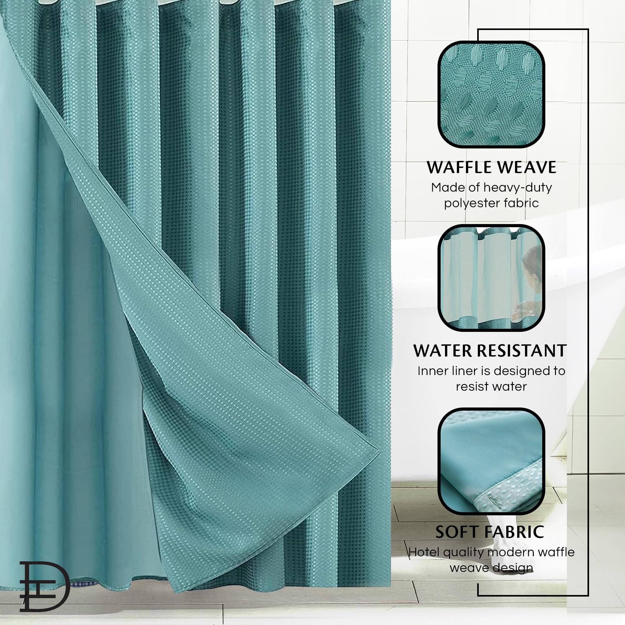 Dainty Home Waffle Weave Shower Curtain With Liner Sets - Modern Shower Curtain for Bathroom With Mesh Top Window - Premium Quality Fabric Snap Shower Curtain